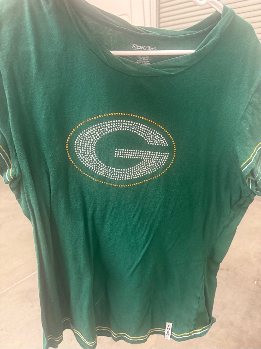 Reebok Green Short Sleeve Rhinestone Logo Tee